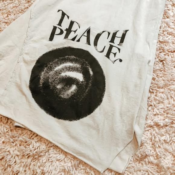 Luukaa Cream Asymmetric "Teach Peace" Dress - Picture 3 of 11